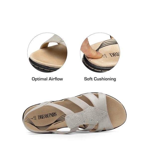 Strappy Suede Arch Support Flat Sandals - GREY - 6