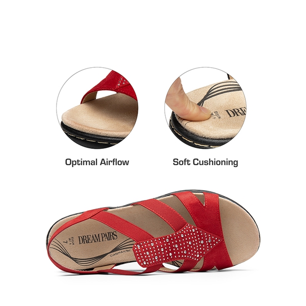 Strappy Suede Arch Support Flat Sandals - RED - 6