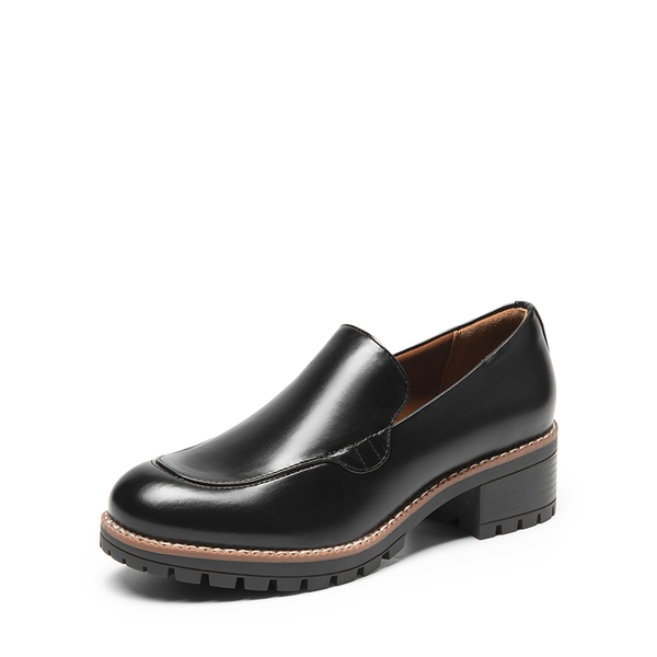 Block Heel Slip-On Classic Loafers - BLACK-PU -  0