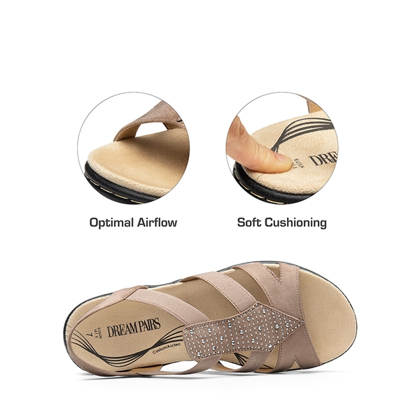 Strappy Suede Arch Support Flat Sandals - TAUPE - 6