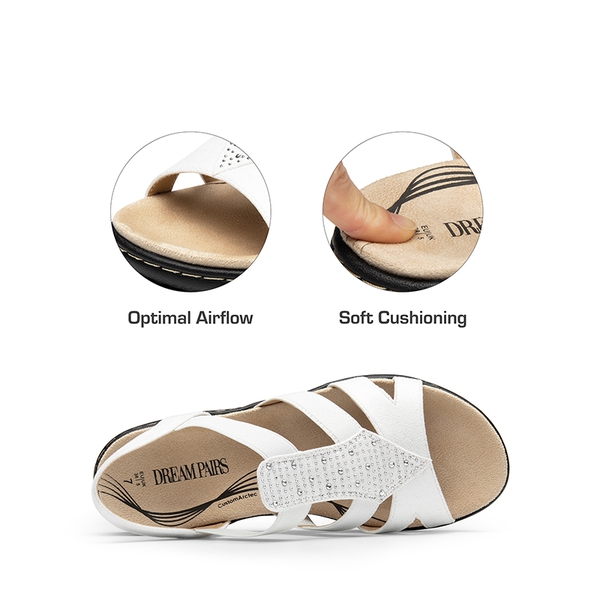 Strappy Suede Arch Support Flat Sandals - WHITE - 6