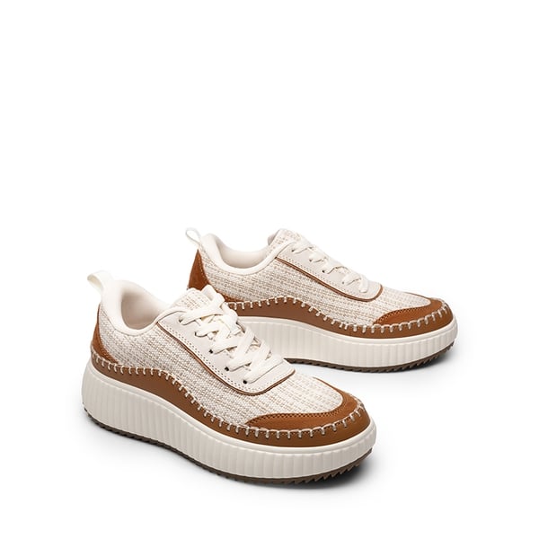 [Arch] Tweed-Effect Platform Fashion Sneakers - BROWN BEIGE - 5