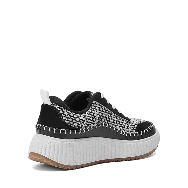 [Arch] Wide Width Tweed Platform Fashion Sneakers - BLACK/WHITE - 4