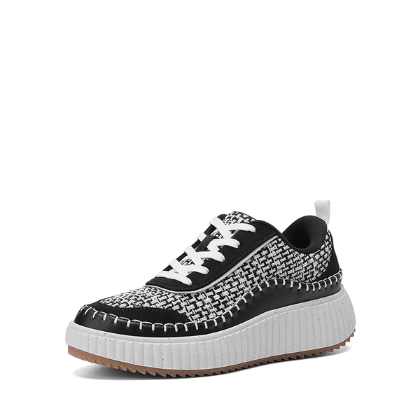 [Arch] Wide Width Tweed Platform Fashion Sneakers - BLACK/WHITE - 3
