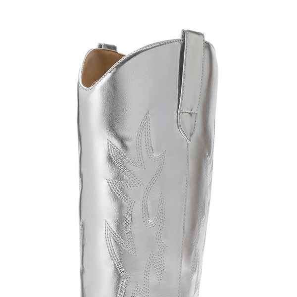  Pointed-Toe Cowgirl Knee-high Boots - SILVER-METAL - 6