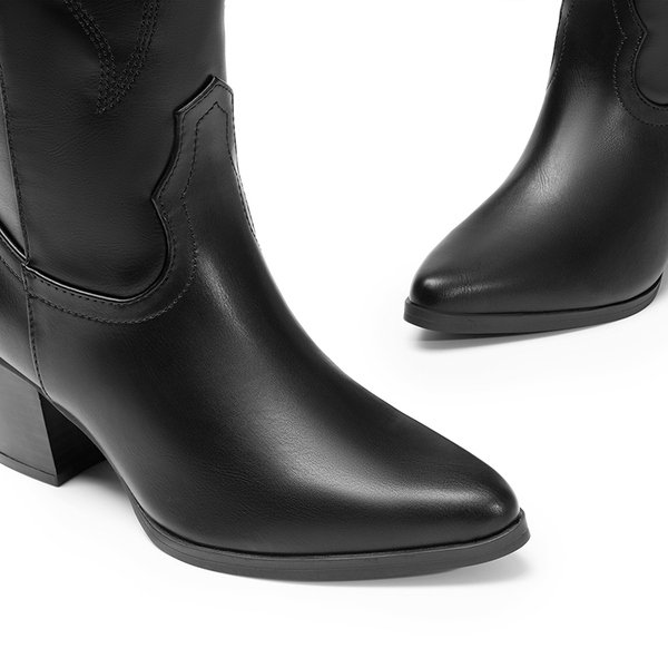  Pointed-Toe Cowgirl Knee-high Boots - BLACK - 5