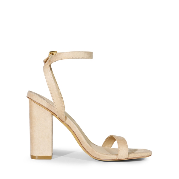 Glitter Upper Chunky High Heel Sandals - NUDE-SUEDE - 4