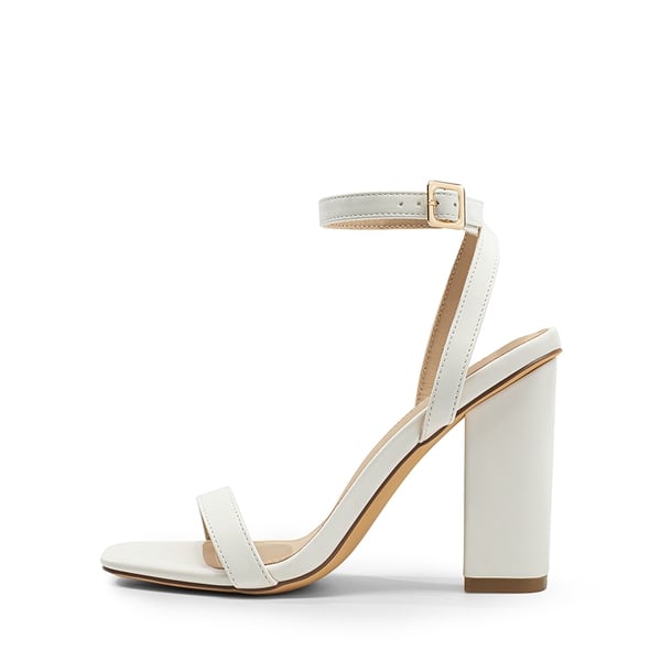 Glitter Upper Chunky High Heel Sandals - WHITE-PU - 2