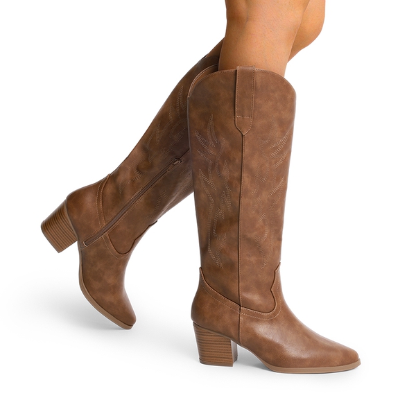  Pointed-Toe Cowgirl Knee-high Boots - BROWN - 2