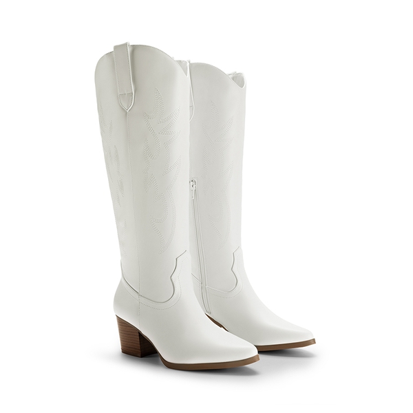  Pointed-Toe Cowgirl Knee-high Boots - WHITE - 7