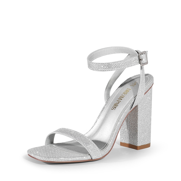 Glitter Upper Comfort Block Heel Sandals - SILVER-GLITTER -  0