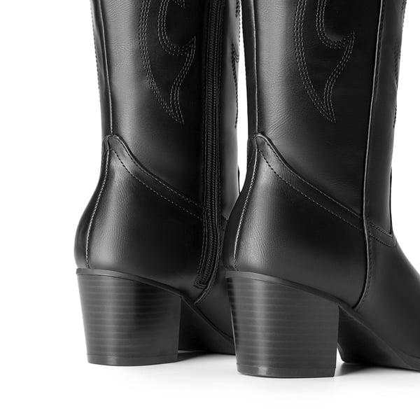  Pointed-Toe Cowgirl Knee-high Boots - BLACK - 4