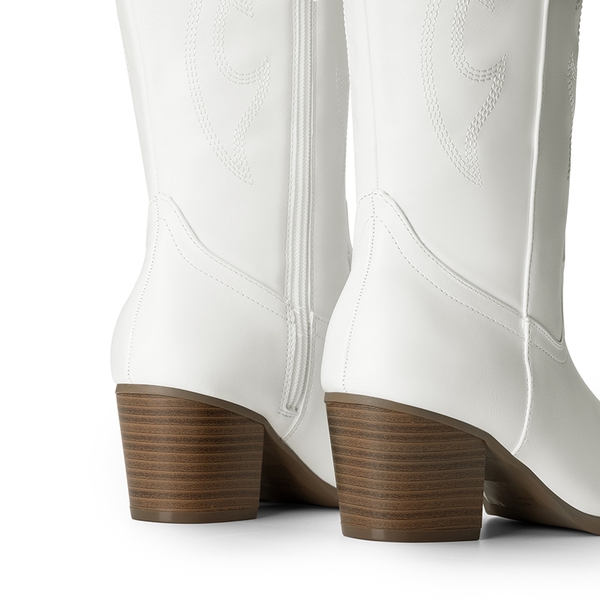  Pointed-Toe Cowgirl Knee-high Boots - WHITE - 4