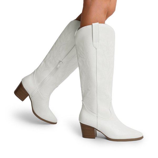  Pointed-Toe Cowgirl Knee-high Boots - WHITE - 2