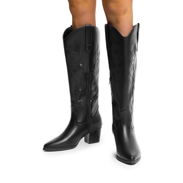  Pointed-Toe Cowgirl Knee-high Boots - BLACK - 1