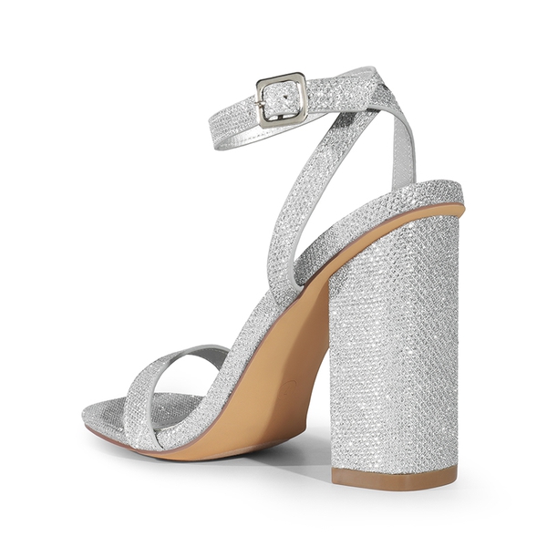 Glitter Upper Comfort Block Heel Sandals - SILVER-GLITTER - 3