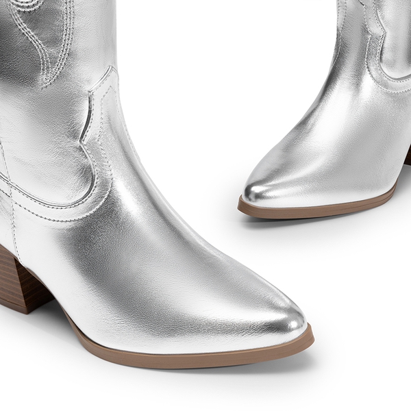  Pointed-Toe Cowgirl Knee-high Boots - SILVER-METAL - 5