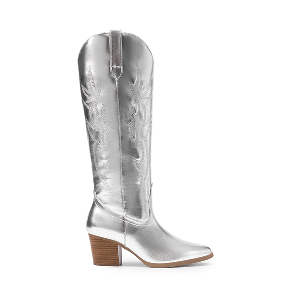  Pointed-Toe Cowgirl Knee-high Boots - SILVER-METAL - 3