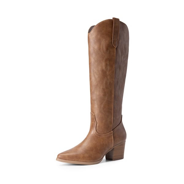  Pointed-Toe Cowgirl Knee-high Boots - BROWN -  0