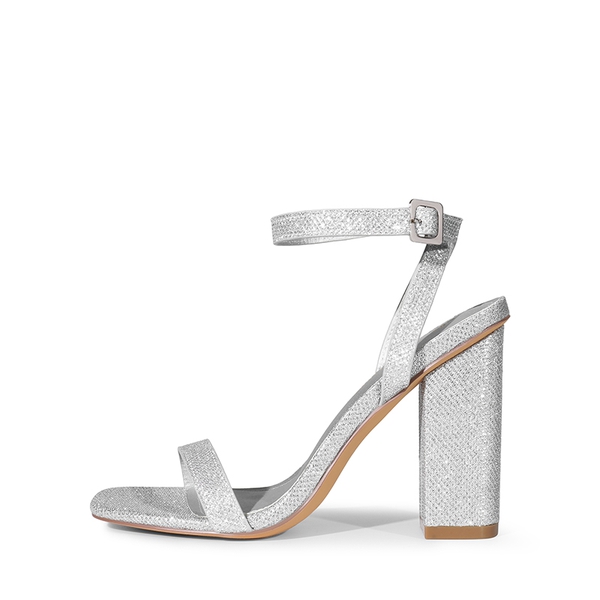 Glitter Upper Comfort Block Heel Sandals - SILVER-GLITTER - 2