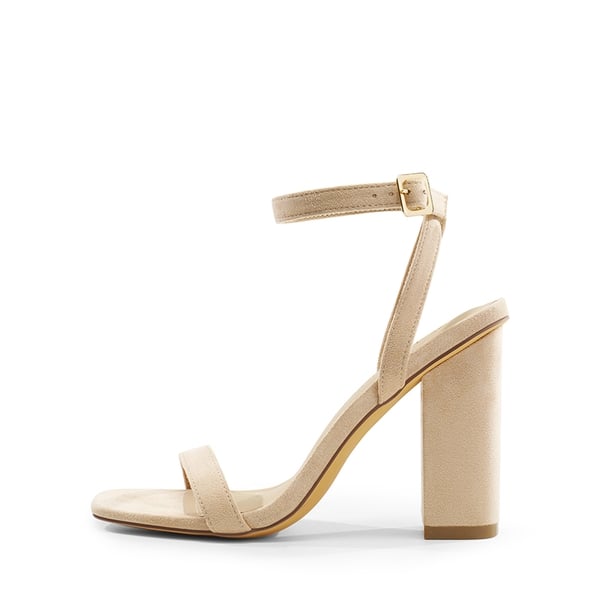 Glitter Upper Chunky High Heel Sandals - NUDE-SUEDE - 2