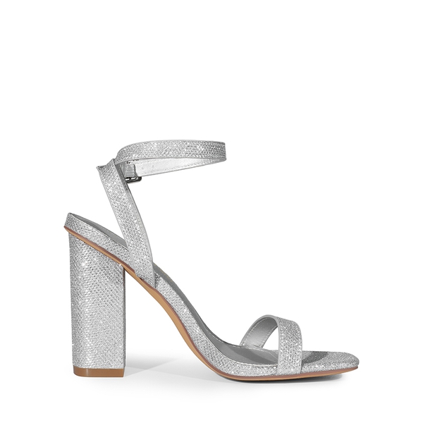 Glitter Upper Comfort Block Heel Sandals - SILVER-GLITTER - 4