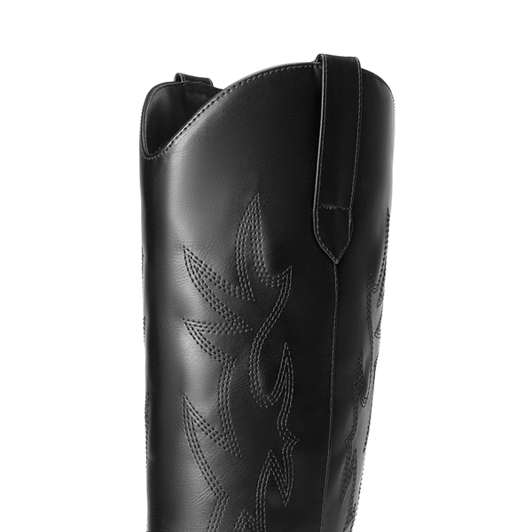  Pointed-Toe Cowgirl Knee-high Boots - BLACK - 6