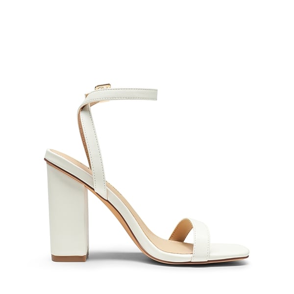 Glitter Upper Chunky High Heel Sandals - WHITE-PU - 4