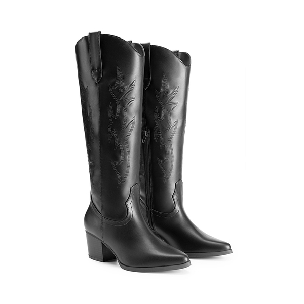  Pointed-Toe Cowgirl Knee-high Boots - BLACK - 7