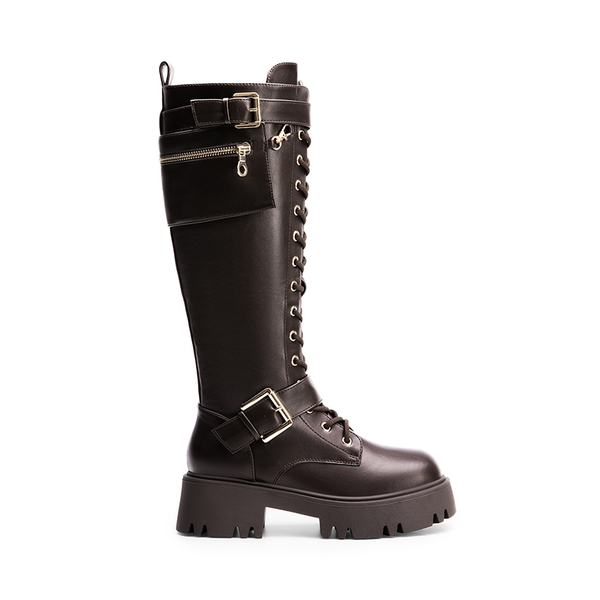 Lug Sole Platform Motorcycle Boots - BROWN - 3