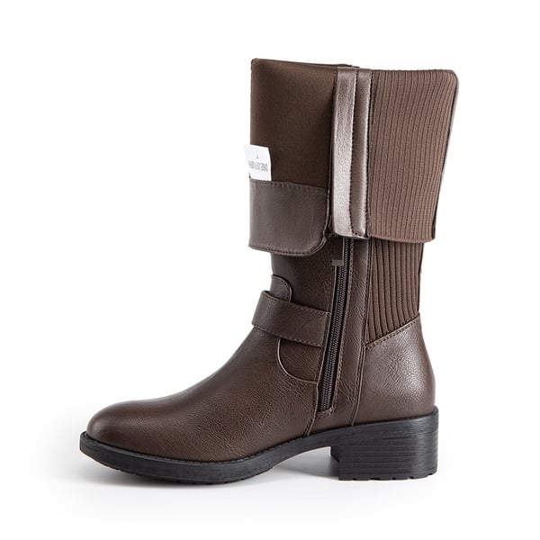 Classic Buckle Riding Knee-High Boot - BROWN - 2