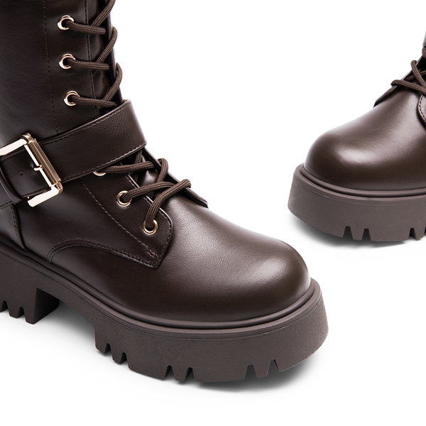 Lug Sole Platform Motorcycle Boots - BROWN - 6