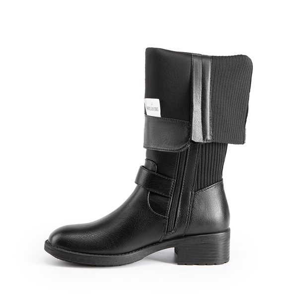 Classic Buckle Riding Knee-High Boot - BLACK - 2