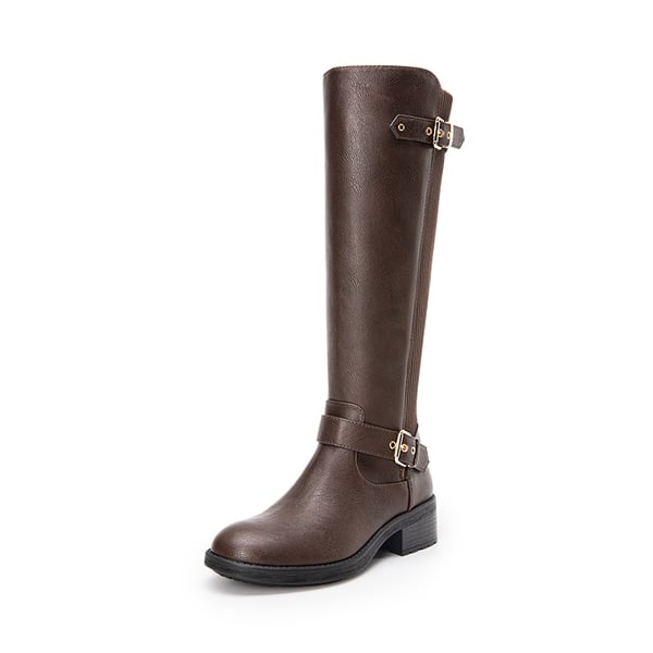 Classic Buckle Riding Knee-High Boot - BROWN -  0