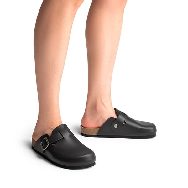 Round Toe Buckle Slip-on Mules - BLACK - 1