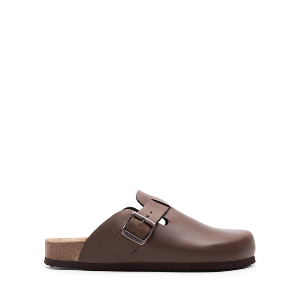 Round Toe Buckle Slip-on Mules - BROWN - 3