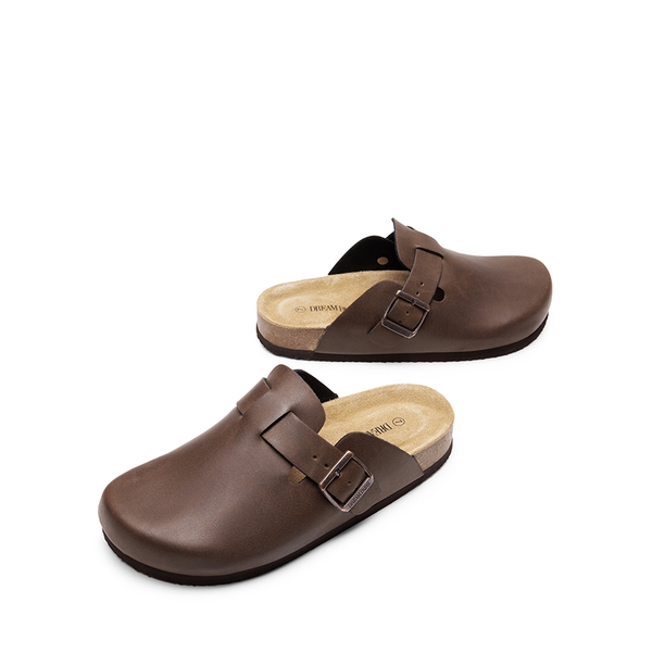 Round Toe Buckle Slip-on Mules - BROWN - 5