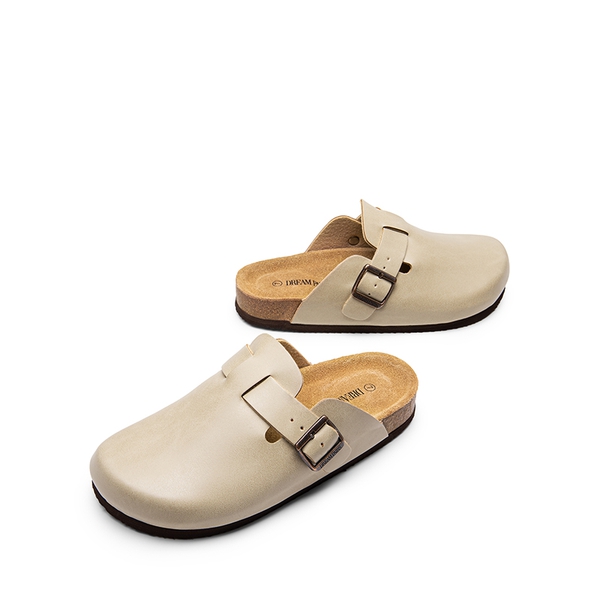 Round Toe Buckle Slip-on Mules - BEIGE - 5