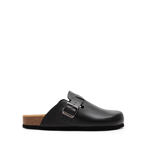 Round Toe Buckle Slip-on Mules - BLACK - 3