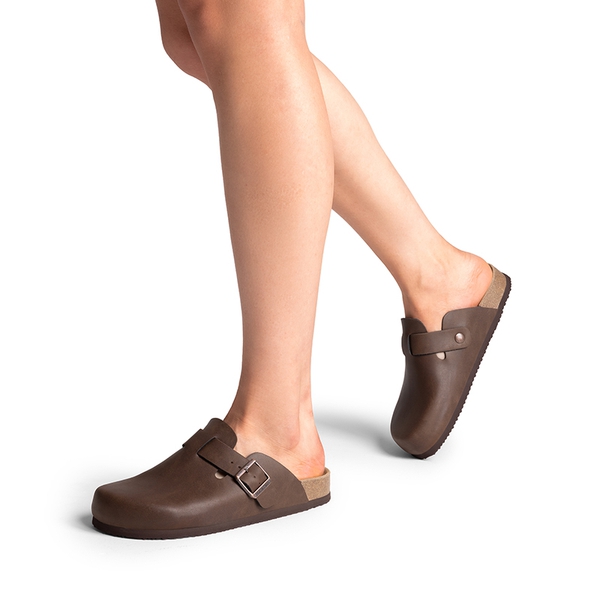 Round Toe Buckle Slip-on Mules - BROWN - 2
