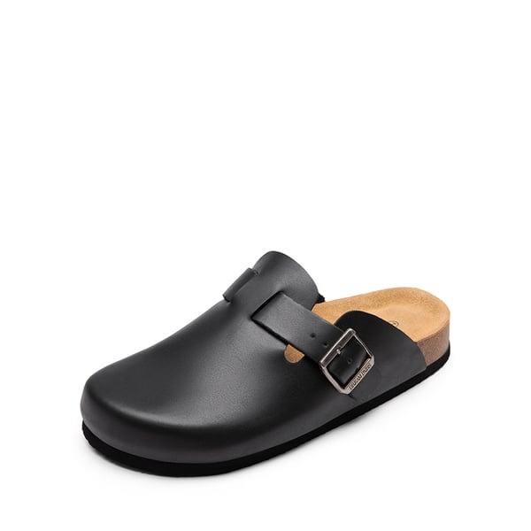 Round Toe Buckle Slip-on Mules - BLACK -  0