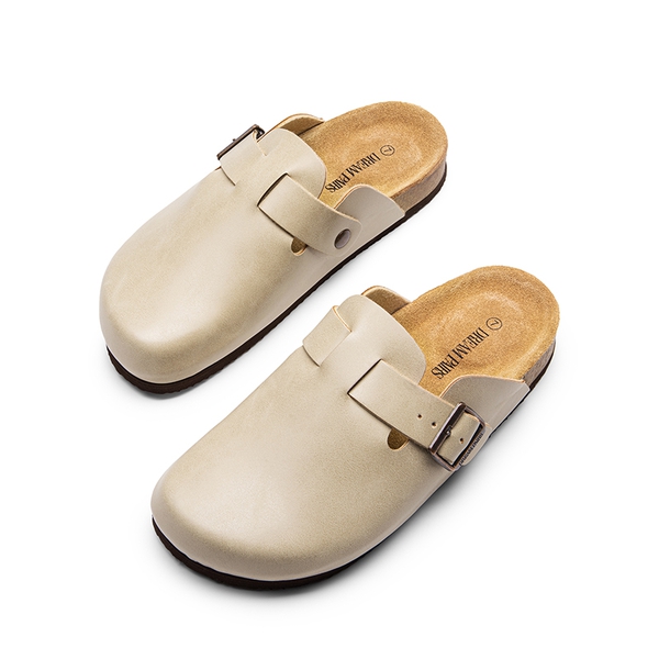 Round Toe Buckle Slip-on Mules - BEIGE - 6
