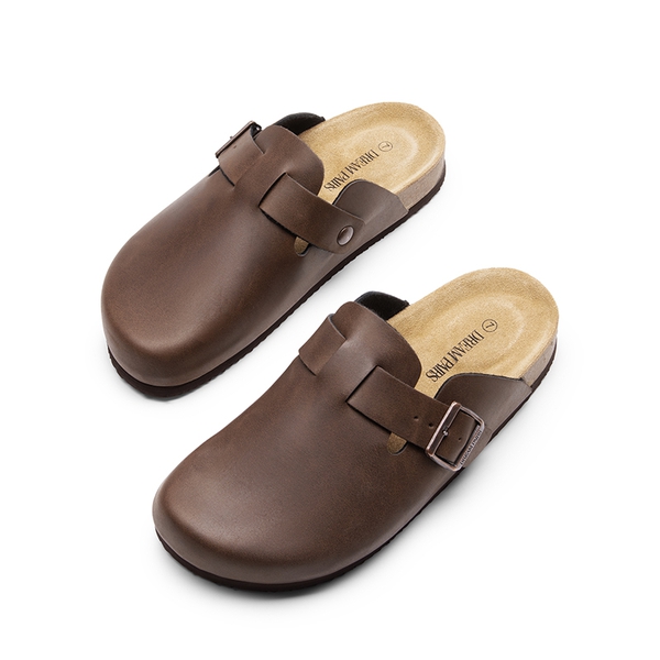 Round Toe Buckle Slip-on Mules - BROWN - 6