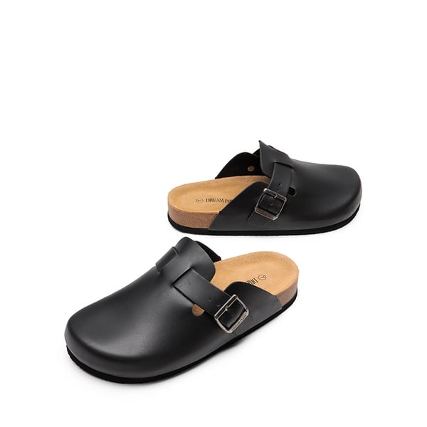 Round Toe Buckle Slip-on Mules - BLACK - 5