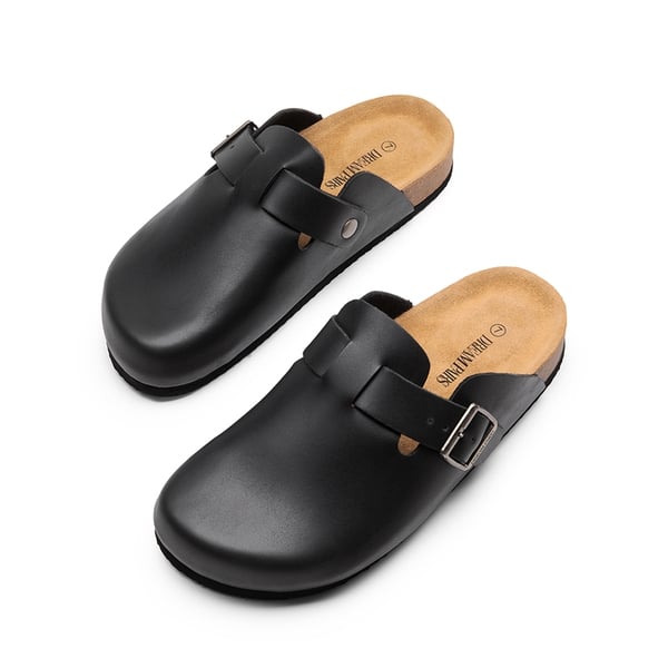 Round Toe Buckle Slip-on Mules - BLACK - 6