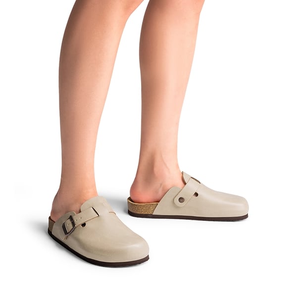 Round Toe Buckle Slip-on Mules - BEIGE - 1