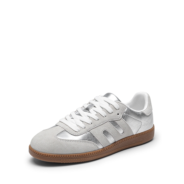 [Nia] Retro Faux Suede Toe Fashion Sneakers - SILVER -  0