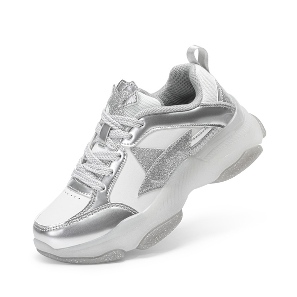 [Sparkle StarShimmer] Retro-inspired Star Accents Sneakers - SILVER WHITE -  0