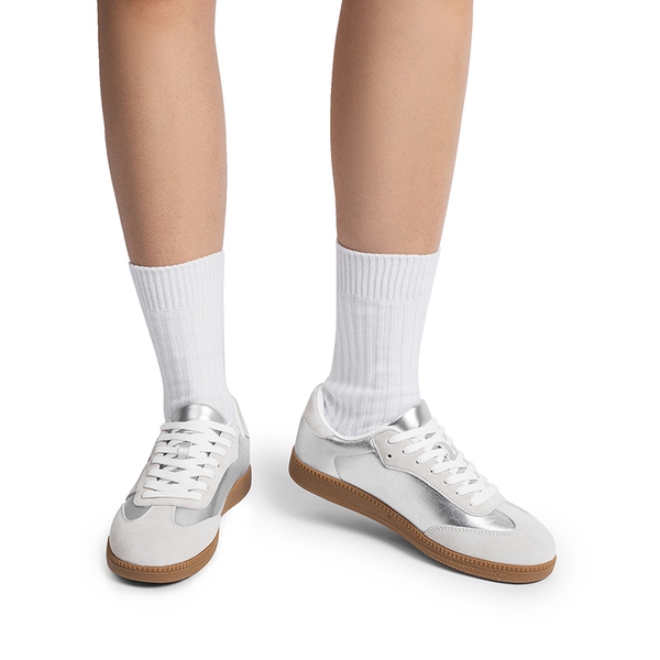 [Nia] Retro Faux Suede Toe Fashion Sneakers - SILVER - 1