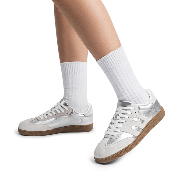 [Nia] Retro Faux Suede Toe Fashion Sneakers - SILVER - 2